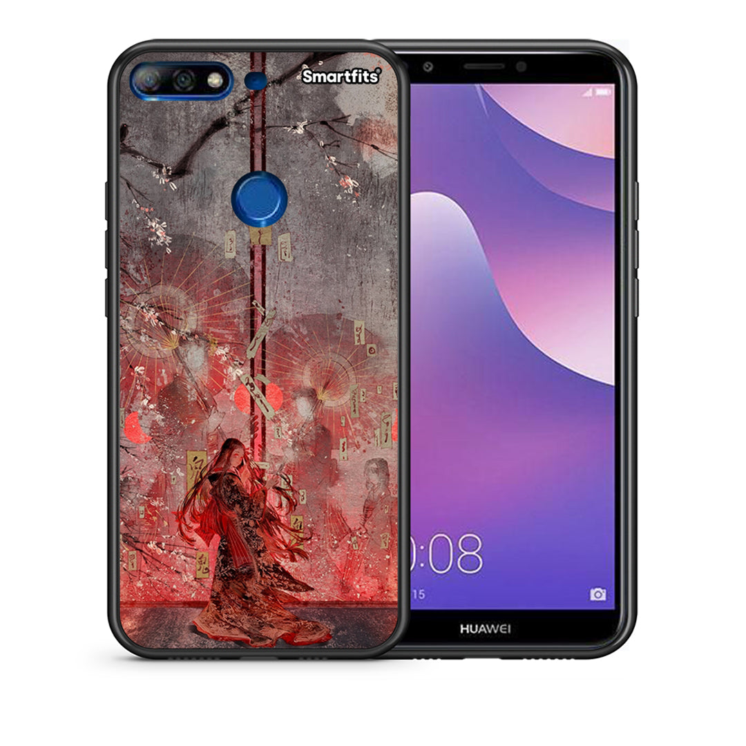 Θήκη Huawei Y7 2018 Nezuko Kamado από τη Smartfits με σχέδιο στο πίσω μέρος και μαύρο περίβλημα | Huawei Y7 2018 Nezuko Kamado case with colorful back and black bezels