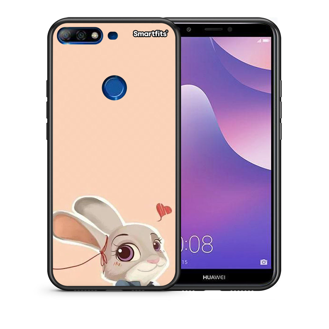 Θήκη Huawei Y7 2018 Nick Wilde And Judy Hopps Love 2 από τη Smartfits με σχέδιο στο πίσω μέρος και μαύρο περίβλημα | Huawei Y7 2018 Nick Wilde And Judy Hopps Love 2 case with colorful back and black bezels