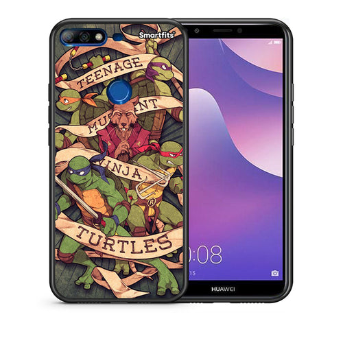 Θήκη Huawei Y7 2018 Ninja Turtles από τη Smartfits με σχέδιο στο πίσω μέρος και μαύρο περίβλημα | Huawei Y7 2018 Ninja Turtles case with colorful back and black bezels