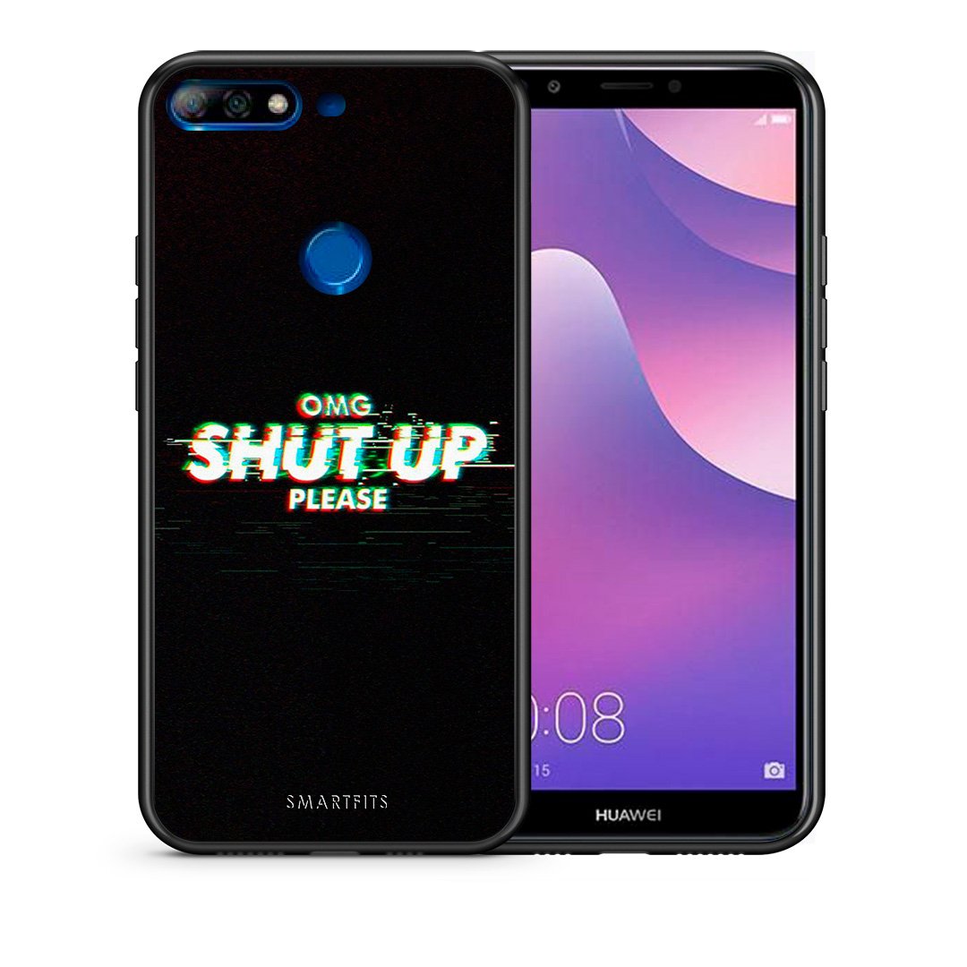 Θήκη Huawei Y7 2018 OMG ShutUp από τη Smartfits με σχέδιο στο πίσω μέρος και μαύρο περίβλημα | Huawei Y7 2018 OMG ShutUp case with colorful back and black bezels