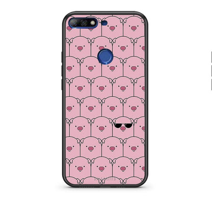 Huawei Y7 2018 Pig Glasses θήκη από τη Smartfits με σχέδιο στο πίσω μέρος και μαύρο περίβλημα | Smartphone case with colorful back and black bezels by Smartfits