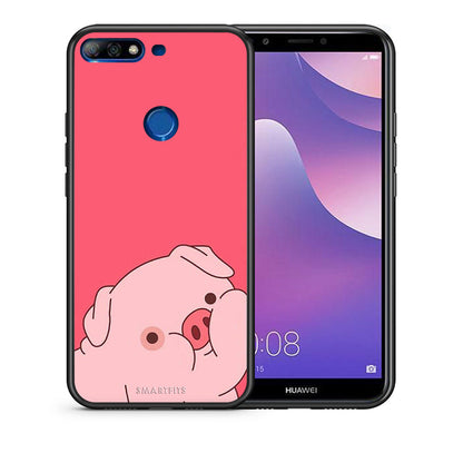 Θήκη Αγίου Βαλεντίνου Huawei Y7 2018 Pig Love 1 από τη Smartfits με σχέδιο στο πίσω μέρος και μαύρο περίβλημα | Huawei Y7 2018 Pig Love 1 case with colorful back and black bezels
