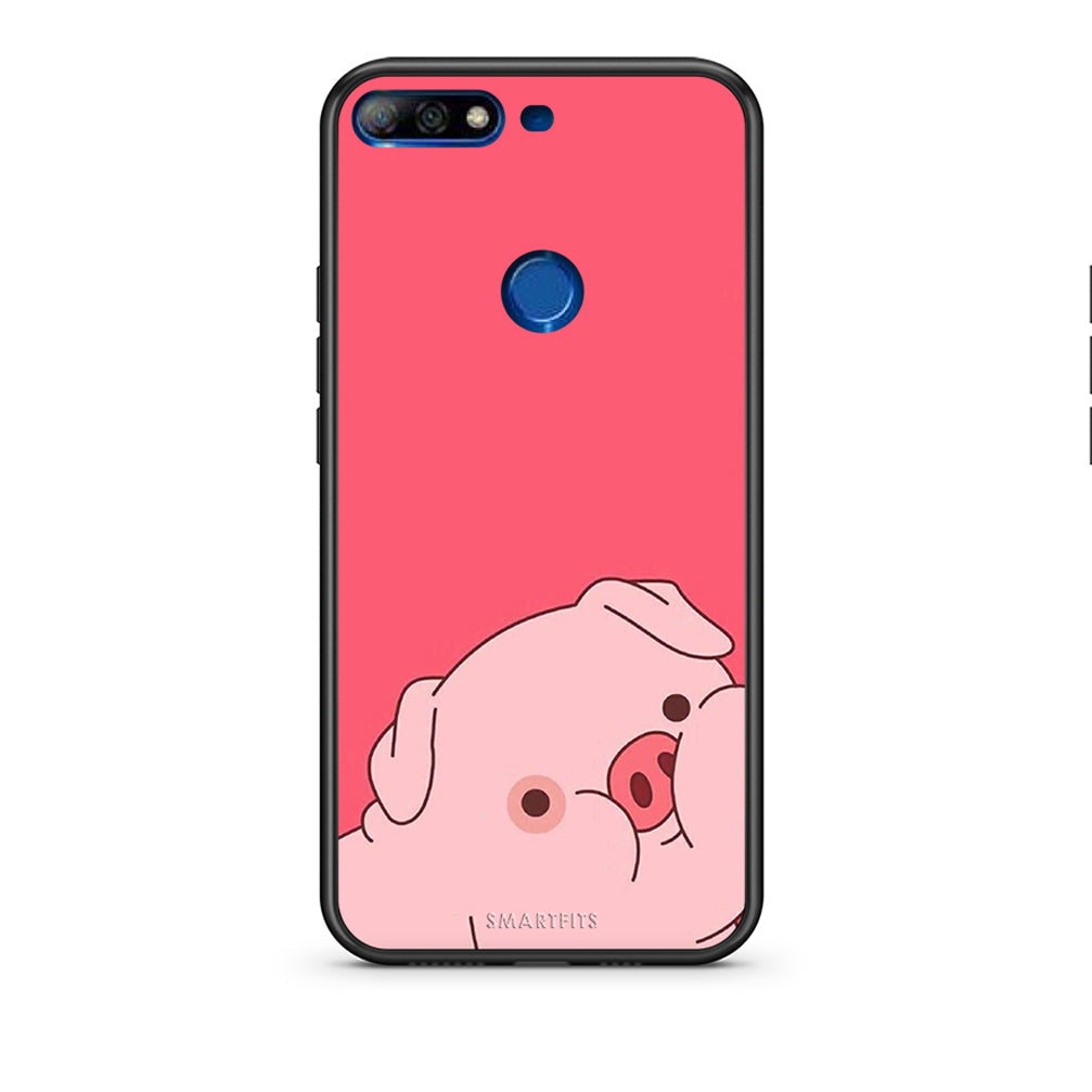 Huawei Y7 2018 Pig Love 1 Θήκη Αγίου Βαλεντίνου από τη Smartfits με σχέδιο στο πίσω μέρος και μαύρο περίβλημα | Smartphone case with colorful back and black bezels by Smartfits