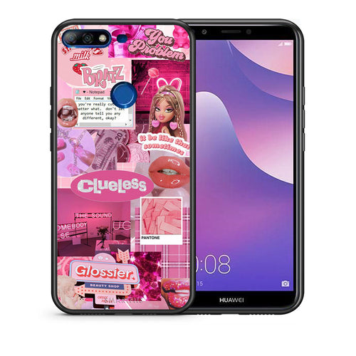 Θήκη Αγίου Βαλεντίνου Huawei Y7 2018 Pink Love από τη Smartfits με σχέδιο στο πίσω μέρος και μαύρο περίβλημα | Huawei Y7 2018 Pink Love case with colorful back and black bezels