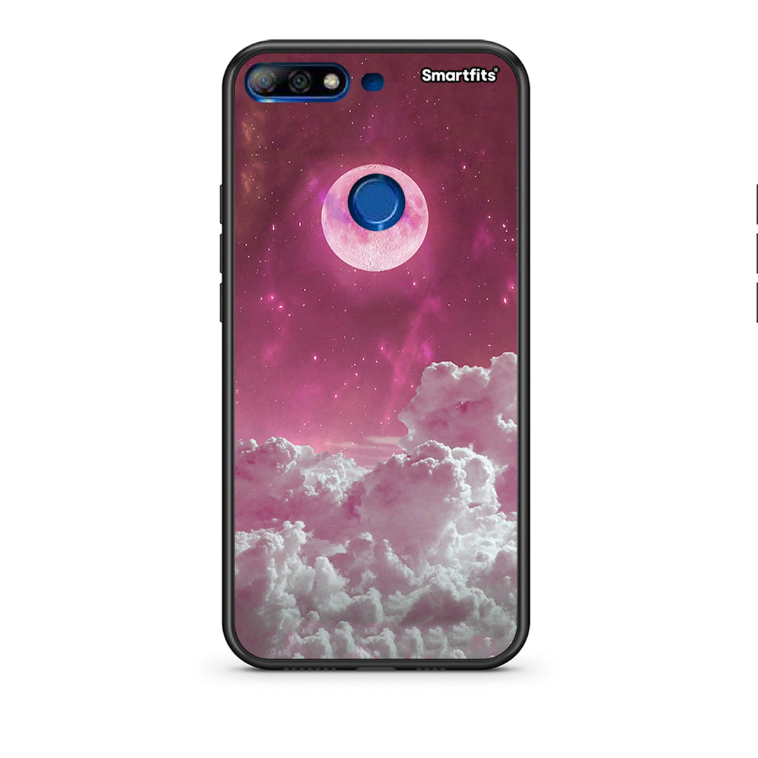 Huawei Y7 2018 Pink Moon Θήκη από τη Smartfits με σχέδιο στο πίσω μέρος και μαύρο περίβλημα | Smartphone case with colorful back and black bezels by Smartfits