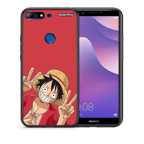 Θήκη Huawei Y7 2018 Pirate Luffy από τη Smartfits με σχέδιο στο πίσω μέρος και μαύρο περίβλημα | Huawei Y7 2018 Pirate Luffy case with colorful back and black bezels