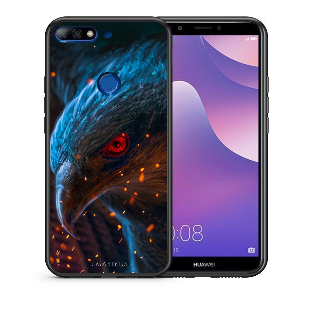 Θήκη Huawei Y7 2018 Eagle PopArt από τη Smartfits με σχέδιο στο πίσω μέρος και μαύρο περίβλημα | Huawei Y7 2018 Eagle PopArt case with colorful back and black bezels