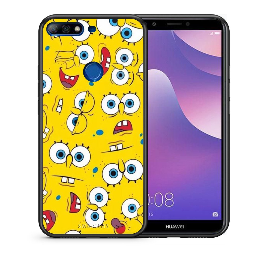 Θήκη Huawei Y7 2018 Sponge PopArt από τη Smartfits με σχέδιο στο πίσω μέρος και μαύρο περίβλημα | Huawei Y7 2018 Sponge PopArt case with colorful back and black bezels