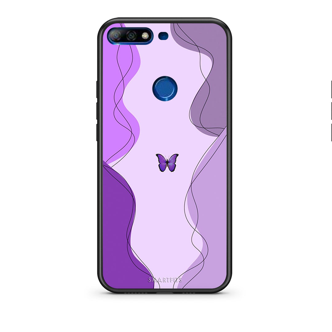 Huawei Y7 2018 Purple Mariposa Θήκη Αγίου Βαλεντίνου από τη Smartfits με σχέδιο στο πίσω μέρος και μαύρο περίβλημα | Smartphone case with colorful back and black bezels by Smartfits