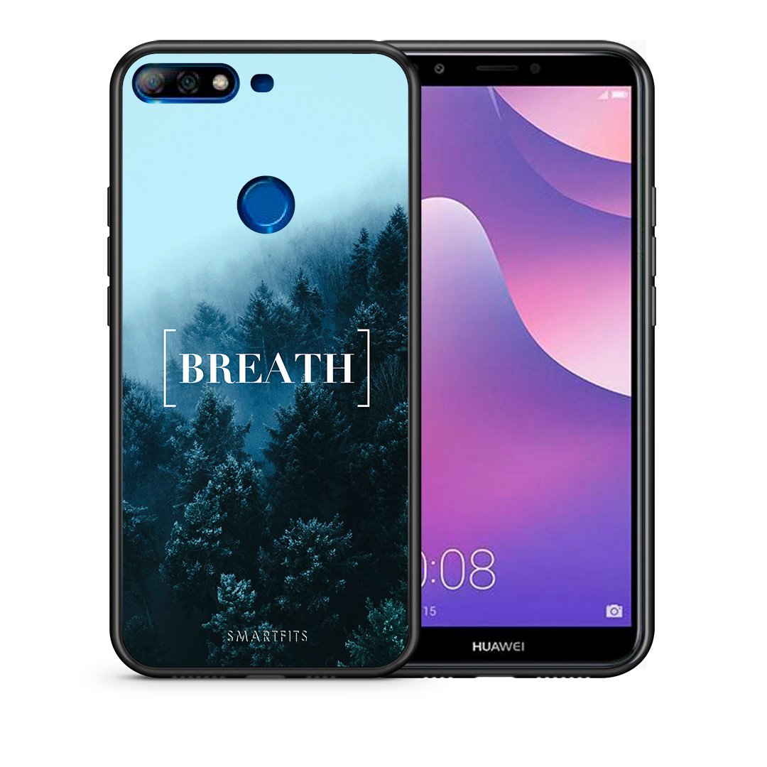 Θήκη Huawei Y7 2018 Breath Quote από τη Smartfits με σχέδιο στο πίσω μέρος και μαύρο περίβλημα | Huawei Y7 2018 Breath Quote case with colorful back and black bezels