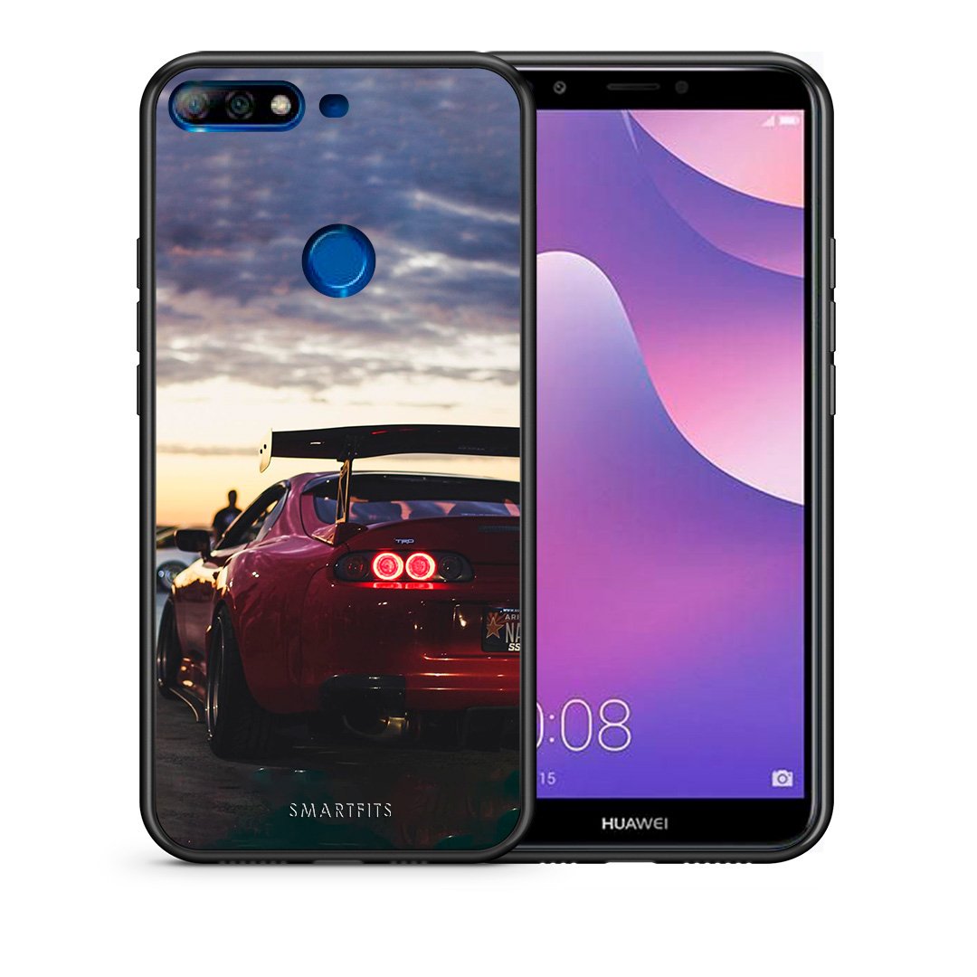 Θήκη Huawei Y7 2018 Racing Supra από τη Smartfits με σχέδιο στο πίσω μέρος και μαύρο περίβλημα | Huawei Y7 2018 Racing Supra case with colorful back and black bezels