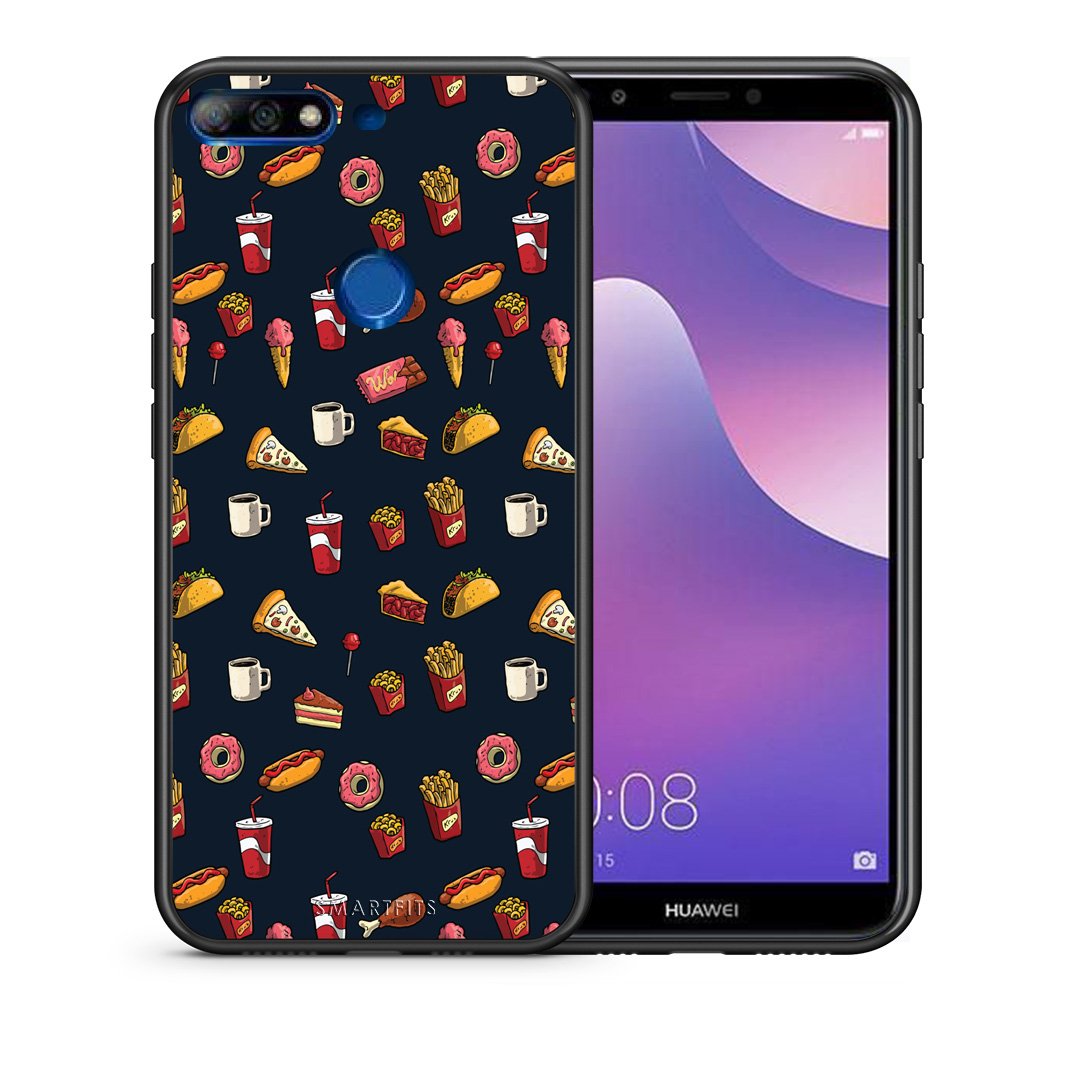 Θήκη Huawei Y7 2018 Hungry Random από τη Smartfits με σχέδιο στο πίσω μέρος και μαύρο περίβλημα | Huawei Y7 2018 Hungry Random case with colorful back and black bezels