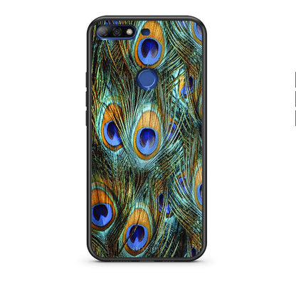 Huawei Y7 2018 Real Peacock Feathers θήκη από τη Smartfits με σχέδιο στο πίσω μέρος και μαύρο περίβλημα | Smartphone case with colorful back and black bezels by Smartfits