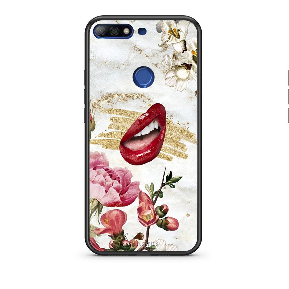 Huawei Y7 2018 Red Lips θήκη από τη Smartfits με σχέδιο στο πίσω μέρος και μαύρο περίβλημα | Smartphone case with colorful back and black bezels by Smartfits