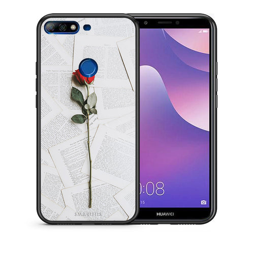 Θήκη Huawei Y7 2018 Red Rose από τη Smartfits με σχέδιο στο πίσω μέρος και μαύρο περίβλημα | Huawei Y7 2018 Red Rose case with colorful back and black bezels
