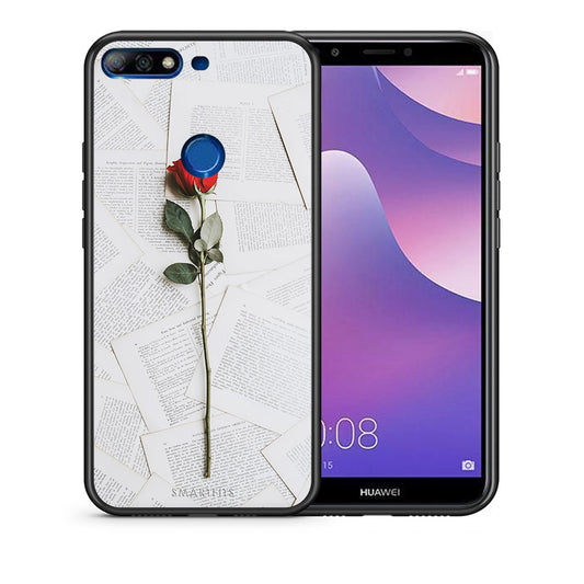 Θήκη Huawei Y7 2018 Red Rose από τη Smartfits με σχέδιο στο πίσω μέρος και μαύρο περίβλημα | Huawei Y7 2018 Red Rose case with colorful back and black bezels