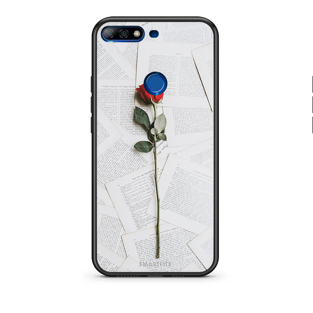 Huawei Y7 2018 Red Rose θήκη από τη Smartfits με σχέδιο στο πίσω μέρος και μαύρο περίβλημα | Smartphone case with colorful back and black bezels by Smartfits