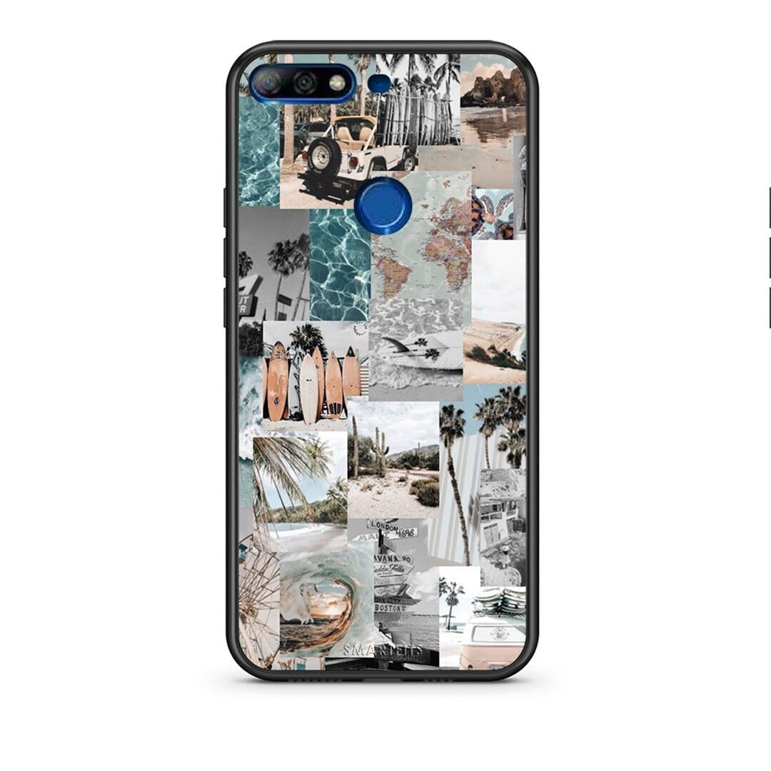 Huawei Y7 2018 Retro Beach Life Θήκη από τη Smartfits με σχέδιο στο πίσω μέρος και μαύρο περίβλημα | Smartphone case with colorful back and black bezels by Smartfits