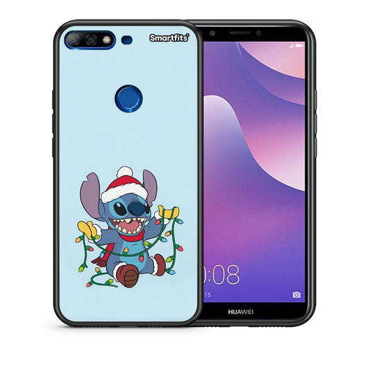 Θήκη Huawei Y7 2018 Santa Stich από τη Smartfits με σχέδιο στο πίσω μέρος και μαύρο περίβλημα | Huawei Y7 2018 Santa Stich case with colorful back and black bezels
