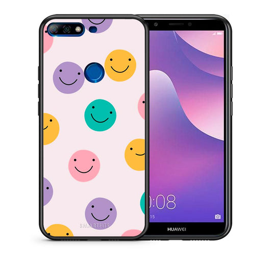 Θήκη Huawei Y7 2018 Smiley Faces από τη Smartfits με σχέδιο στο πίσω μέρος και μαύρο περίβλημα | Huawei Y7 2018 Smiley Faces case with colorful back and black bezels
