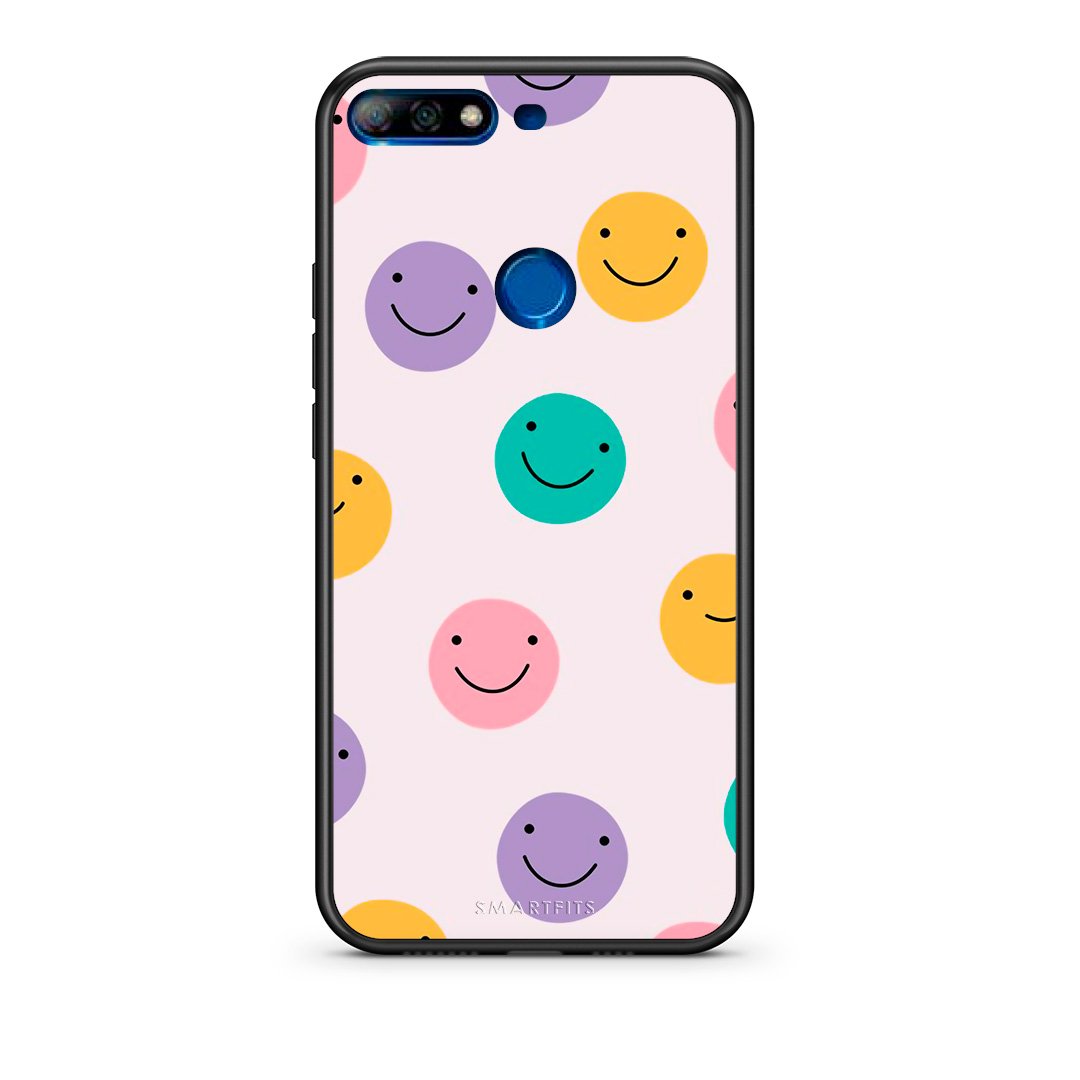 Huawei Y7 2018 Smiley Faces θήκη από τη Smartfits με σχέδιο στο πίσω μέρος και μαύρο περίβλημα | Smartphone case with colorful back and black bezels by Smartfits