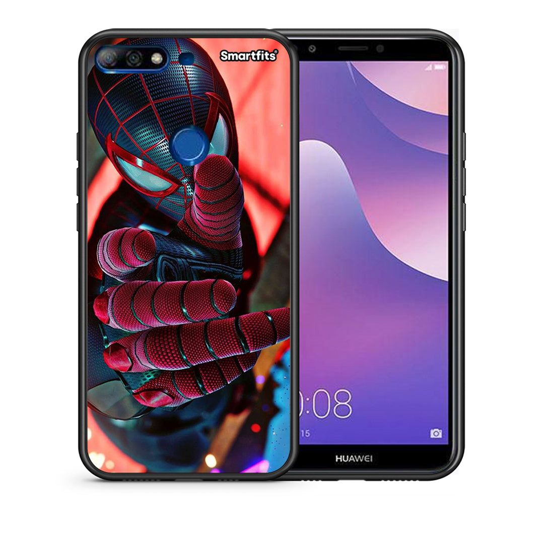 Θήκη Huawei Y7 2018 Spider Hand από τη Smartfits με σχέδιο στο πίσω μέρος και μαύρο περίβλημα | Huawei Y7 2018 Spider Hand case with colorful back and black bezels