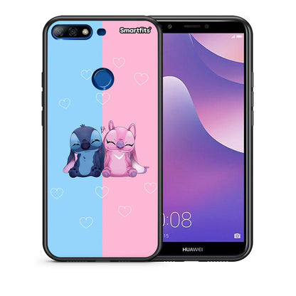 Θήκη Huawei Y7 2018 Stitch And Angel από τη Smartfits με σχέδιο στο πίσω μέρος και μαύρο περίβλημα | Huawei Y7 2018 Stitch And Angel case with colorful back and black bezels