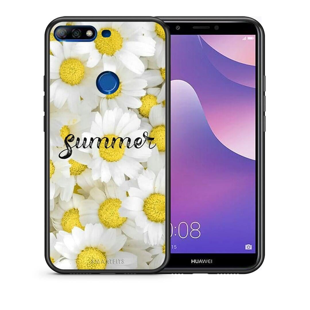 Θήκη Huawei Y7 2018 Summer Daisies από τη Smartfits με σχέδιο στο πίσω μέρος και μαύρο περίβλημα | Huawei Y7 2018 Summer Daisies case with colorful back and black bezels
