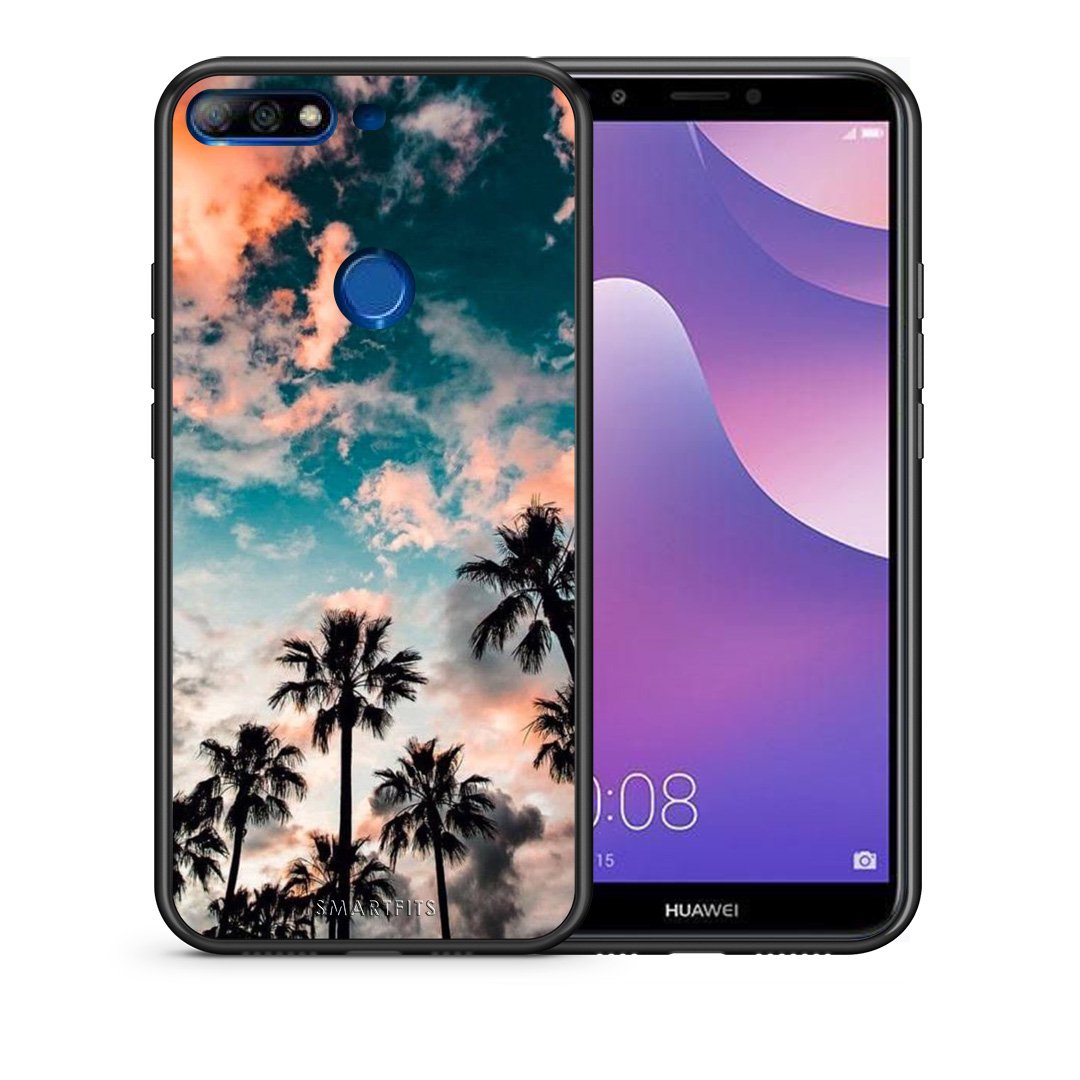 Θήκη Huawei Y7 2018 Sky Summer από τη Smartfits με σχέδιο στο πίσω μέρος και μαύρο περίβλημα | Huawei Y7 2018 Sky Summer case with colorful back and black bezels