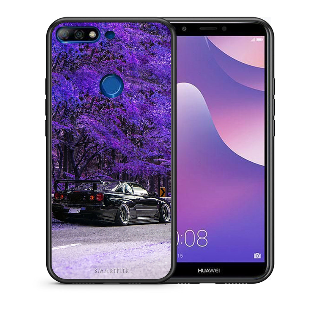 Θήκη Αγίου Βαλεντίνου Huawei Y7 2018 Super Car από τη Smartfits με σχέδιο στο πίσω μέρος και μαύρο περίβλημα | Huawei Y7 2018 Super Car case with colorful back and black bezels