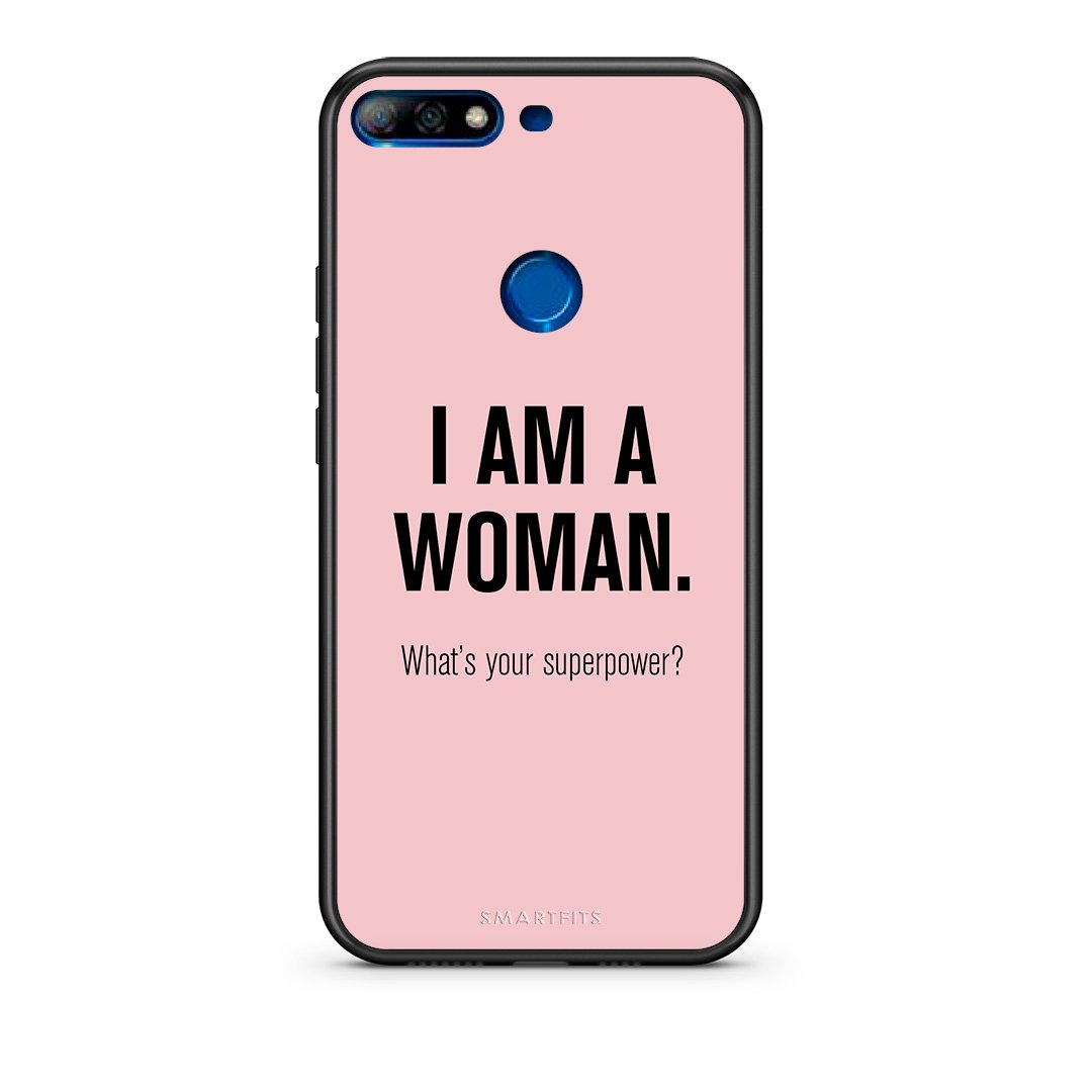 Huawei Y7 2018 Superpower Woman θήκη από τη Smartfits με σχέδιο στο πίσω μέρος και μαύρο περίβλημα | Smartphone case with colorful back and black bezels by Smartfits