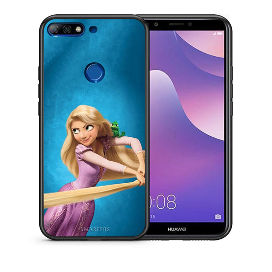 Θήκη Αγίου Βαλεντίνου Huawei Y7 2018 Tangled 2 από τη Smartfits με σχέδιο στο πίσω μέρος και μαύρο περίβλημα | Huawei Y7 2018 Tangled 2 case with colorful back and black bezels