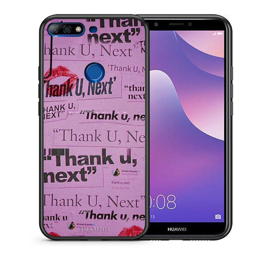 Θήκη Αγίου Βαλεντίνου Huawei Y7 2018 Thank You Next από τη Smartfits με σχέδιο στο πίσω μέρος και μαύρο περίβλημα | Huawei Y7 2018 Thank You Next case with colorful back and black bezels