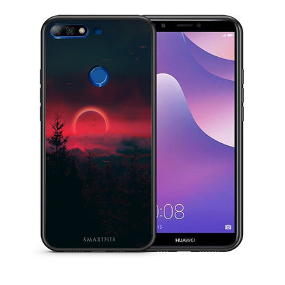 Θήκη Huawei Y7 2018 Sunset Tropic από τη Smartfits με σχέδιο στο πίσω μέρος και μαύρο περίβλημα | Huawei Y7 2018 Sunset Tropic case with colorful back and black bezels