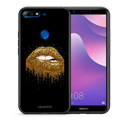 Θήκη Huawei Y7 2018 Golden Valentine από τη Smartfits με σχέδιο στο πίσω μέρος και μαύρο περίβλημα | Huawei Y7 2018 Golden Valentine case with colorful back and black bezels