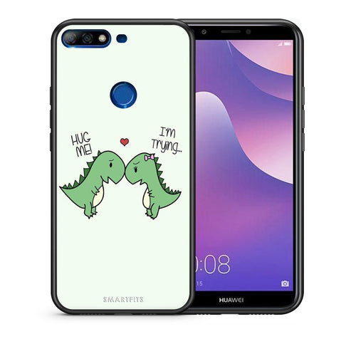 Θήκη Huawei Y7 2018 Rex Valentine από τη Smartfits με σχέδιο στο πίσω μέρος και μαύρο περίβλημα | Huawei Y7 2018 Rex Valentine case with colorful back and black bezels