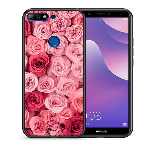Θήκη Huawei Y7 2018 RoseGarden Valentine από τη Smartfits με σχέδιο στο πίσω μέρος και μαύρο περίβλημα | Huawei Y7 2018 RoseGarden Valentine case with colorful back and black bezels