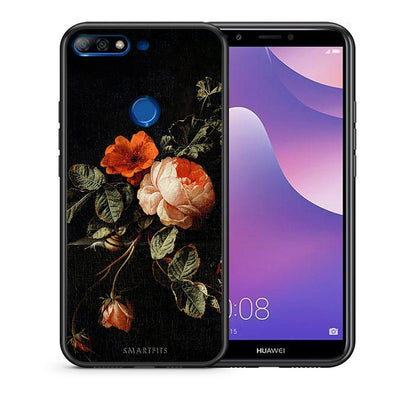 Θήκη Huawei Y7 2018 Vintage Roses από τη Smartfits με σχέδιο στο πίσω μέρος και μαύρο περίβλημα | Huawei Y7 2018 Vintage Roses case with colorful back and black bezels