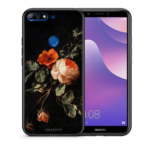 Θήκη Huawei Y7 2018 Vintage Roses από τη Smartfits με σχέδιο στο πίσω μέρος και μαύρο περίβλημα | Huawei Y7 2018 Vintage Roses case with colorful back and black bezels