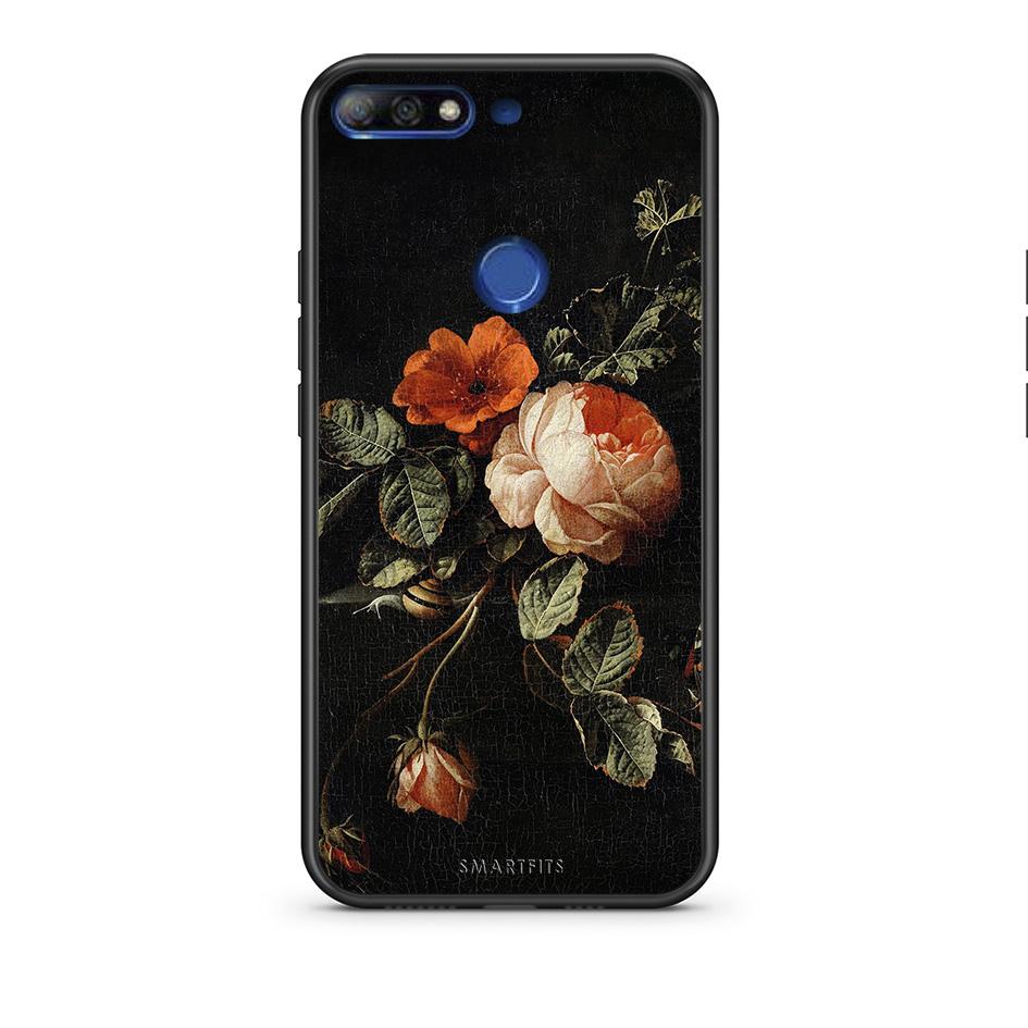 Huawei Y7 2018 Vintage Roses θήκη από τη Smartfits με σχέδιο στο πίσω μέρος και μαύρο περίβλημα | Smartphone case with colorful back and black bezels by Smartfits