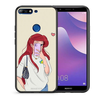 Θήκη Huawei Y7 2018 Walking Mermaid από τη Smartfits με σχέδιο στο πίσω μέρος και μαύρο περίβλημα | Huawei Y7 2018 Walking Mermaid case with colorful back and black bezels