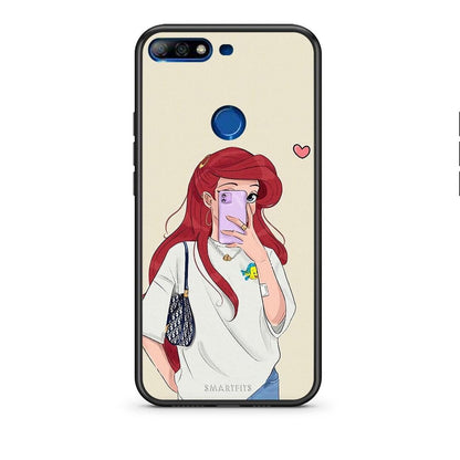 Huawei Y7 2018 Walking Mermaid Θήκη από τη Smartfits με σχέδιο στο πίσω μέρος και μαύρο περίβλημα | Smartphone case with colorful back and black bezels by Smartfits