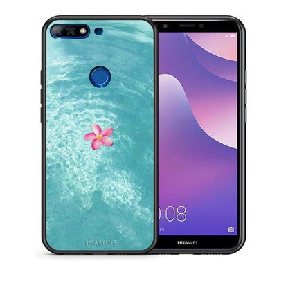 Θήκη Huawei Y7 2018 Water Flower από τη Smartfits με σχέδιο στο πίσω μέρος και μαύρο περίβλημα | Huawei Y7 2018 Water Flower case with colorful back and black bezels