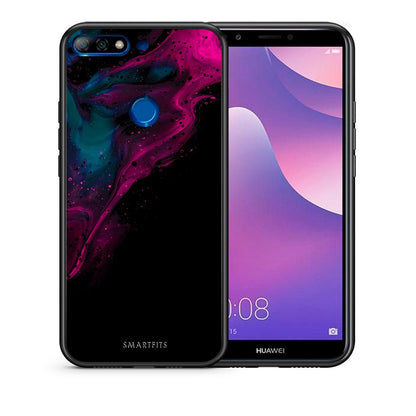 Θήκη Huawei Y7 2018 Pink Black Watercolor από τη Smartfits με σχέδιο στο πίσω μέρος και μαύρο περίβλημα | Huawei Y7 2018 Pink Black Watercolor case with colorful back and black bezels