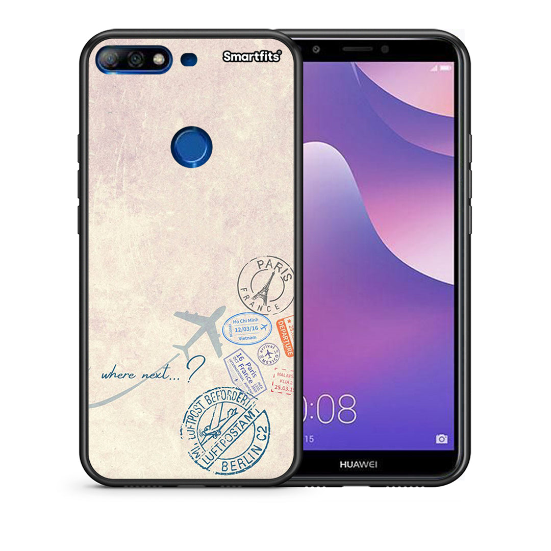 Θήκη Huawei Y7 2018 Where Next από τη Smartfits με σχέδιο στο πίσω μέρος και μαύρο περίβλημα | Huawei Y7 2018 Where Next case with colorful back and black bezels