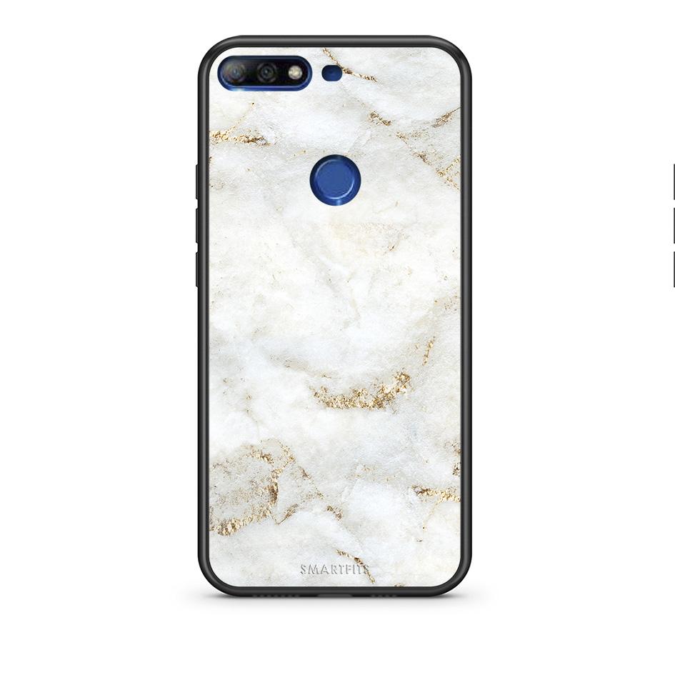 Huawei Y7 2018 White Gold Marble θήκη από τη Smartfits με σχέδιο στο πίσω μέρος και μαύρο περίβλημα | Smartphone case with colorful back and black bezels by Smartfits