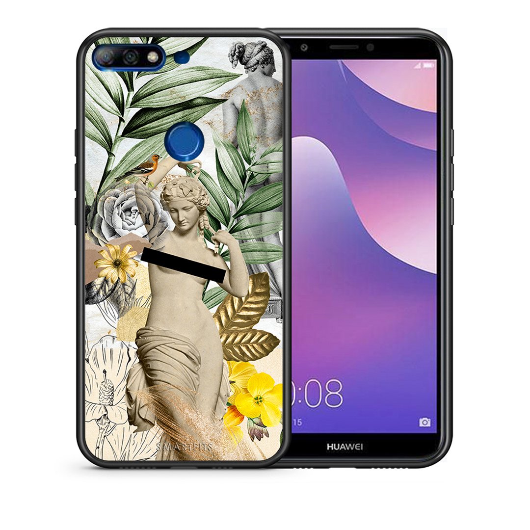 Θήκη Huawei Y7 2018 Woman Statue από τη Smartfits με σχέδιο στο πίσω μέρος και μαύρο περίβλημα | Huawei Y7 2018 Woman Statue case with colorful back and black bezels