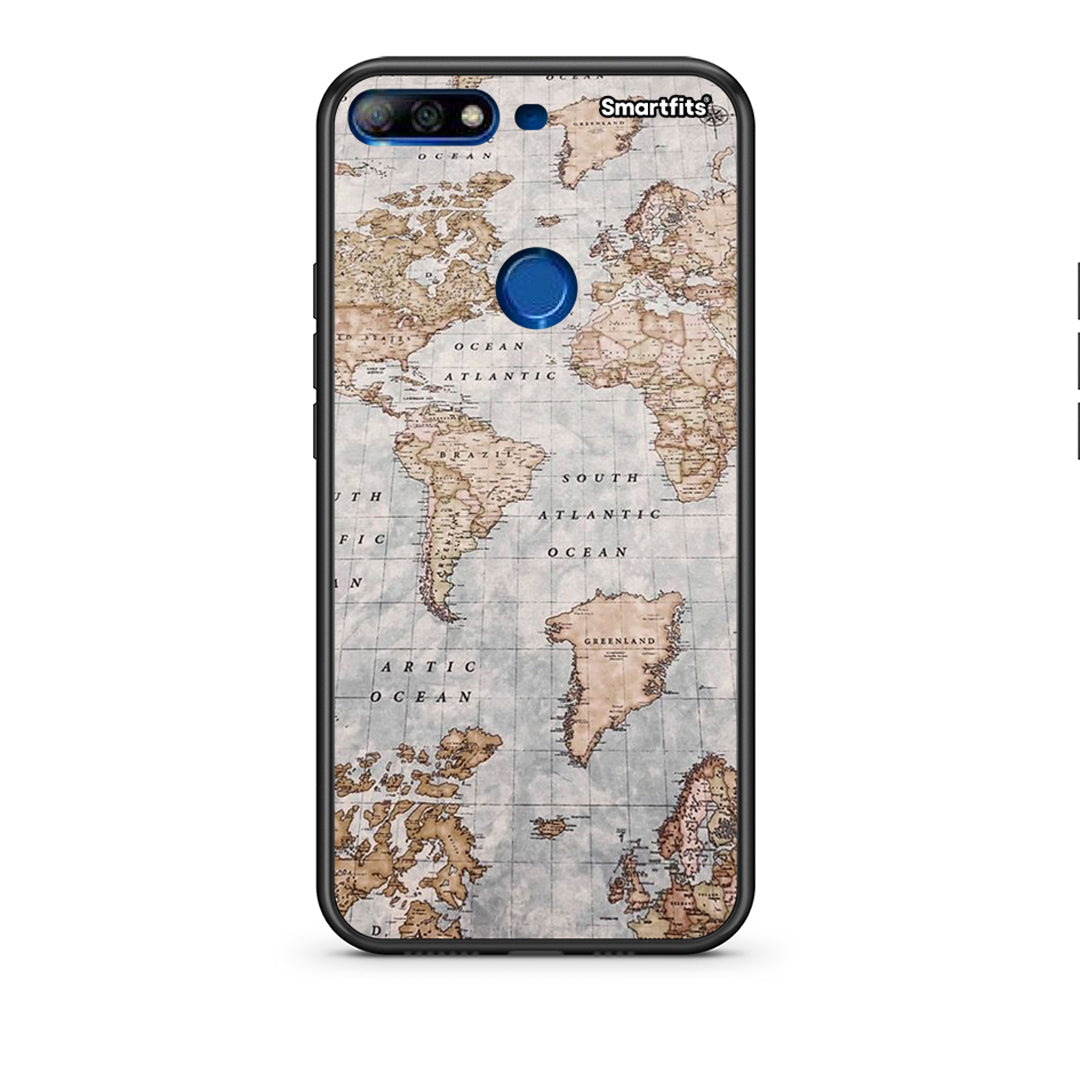 Huawei Y7 2018 World Map Θήκη από τη Smartfits με σχέδιο στο πίσω μέρος και μαύρο περίβλημα | Smartphone case with colorful back and black bezels by Smartfits