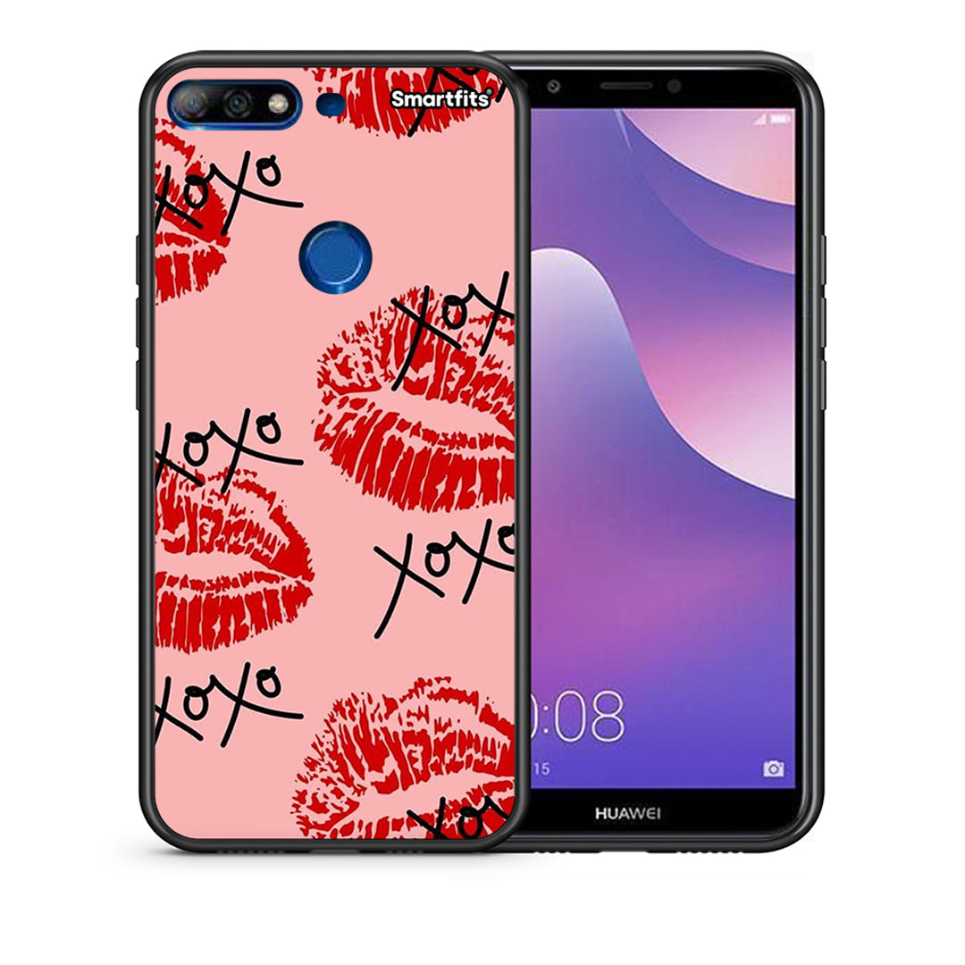 Θήκη Huawei Y7 2018 XOXO Lips από τη Smartfits με σχέδιο στο πίσω μέρος και μαύρο περίβλημα | Huawei Y7 2018 XOXO Lips case with colorful back and black bezels