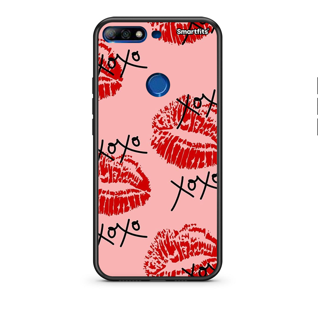 Huawei Y7 2018 XOXO Lips θήκη από τη Smartfits με σχέδιο στο πίσω μέρος και μαύρο περίβλημα | Smartphone case with colorful back and black bezels by Smartfits